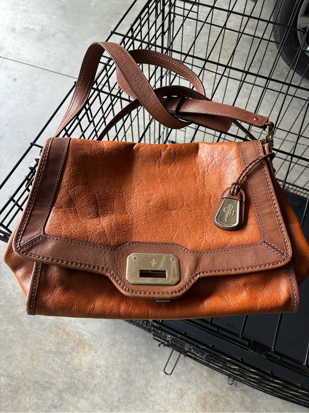 Cole Haan Two-Tone Cognac Leather Shoulder Bag